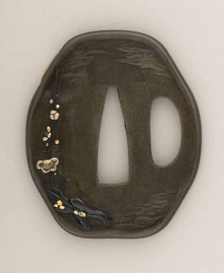 Hand Guard (tsuba) Decorated with Plum Blossoms and Moon